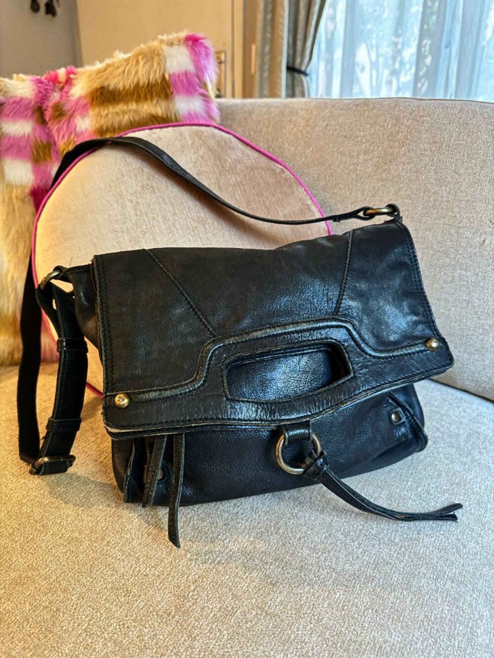 Lucky Brand Boho VINTAGE 90s Black Leather Bag